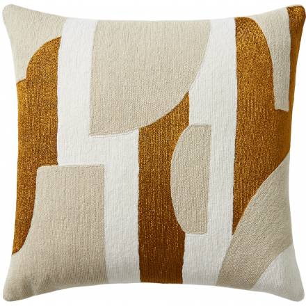 Judy Ross Textiles Hand-Embroidered Chain Stitch Composition Throw Pillow cream/oyster/gold rayon